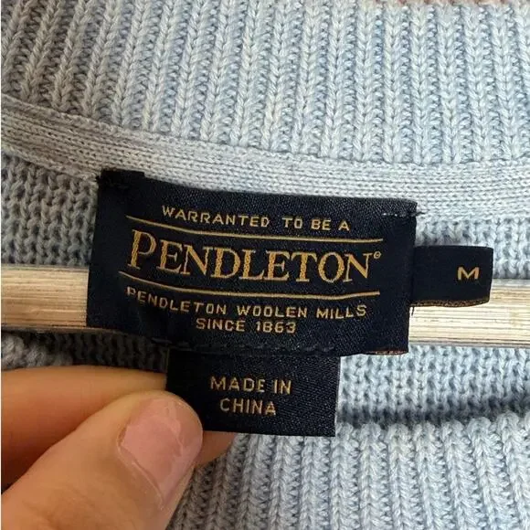 Pendleton Woolen Mills Light Blue Aztec Sweater Top Pullover Cotton Size Medium - Picture 9 of 11